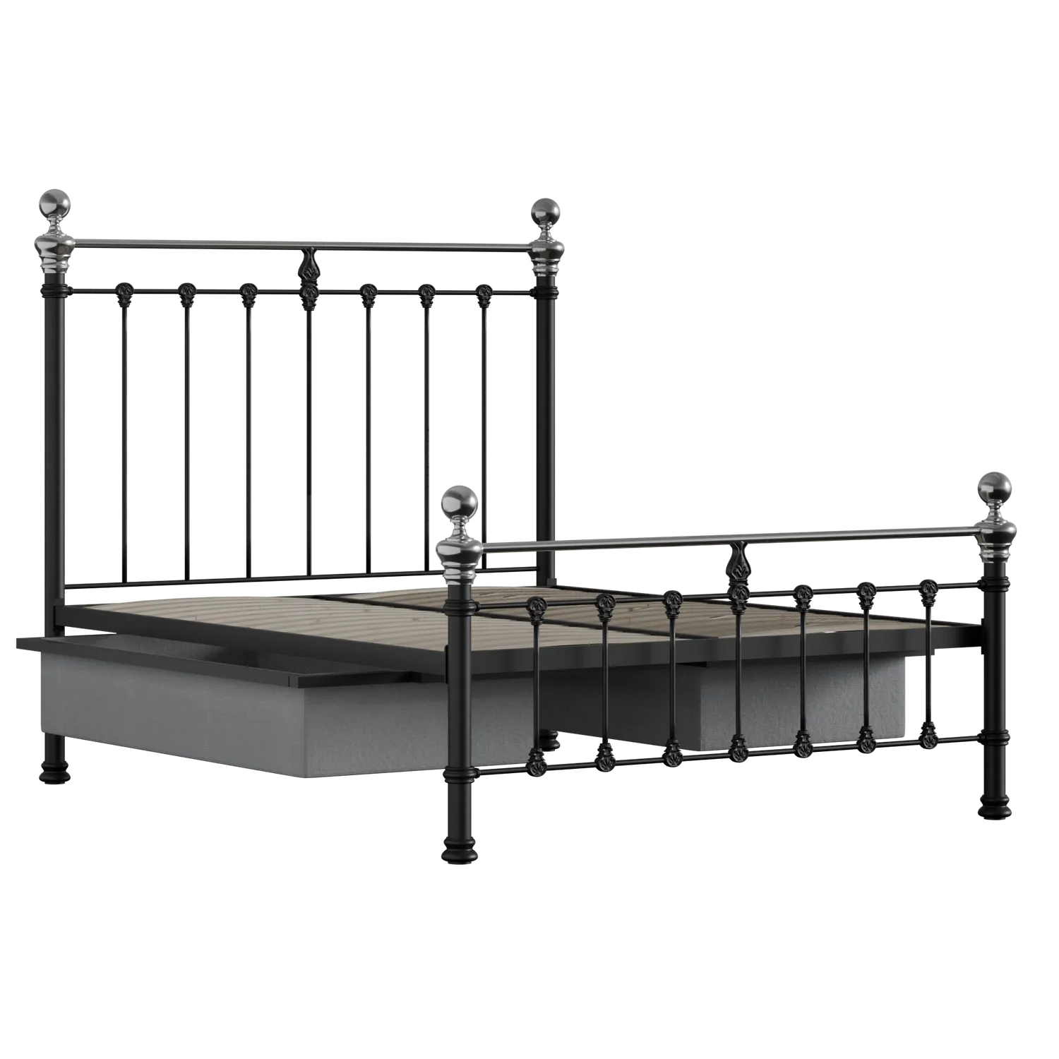 Hamilton Chromo Low Footend iron/metal bed in black with drawers