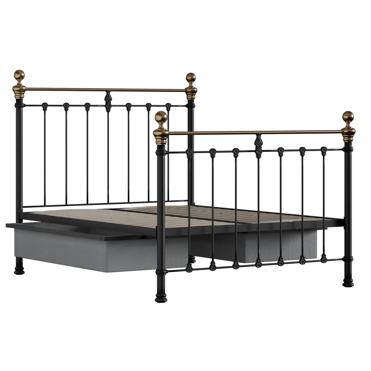 Hamilton iron/metal bed in black with drawers
