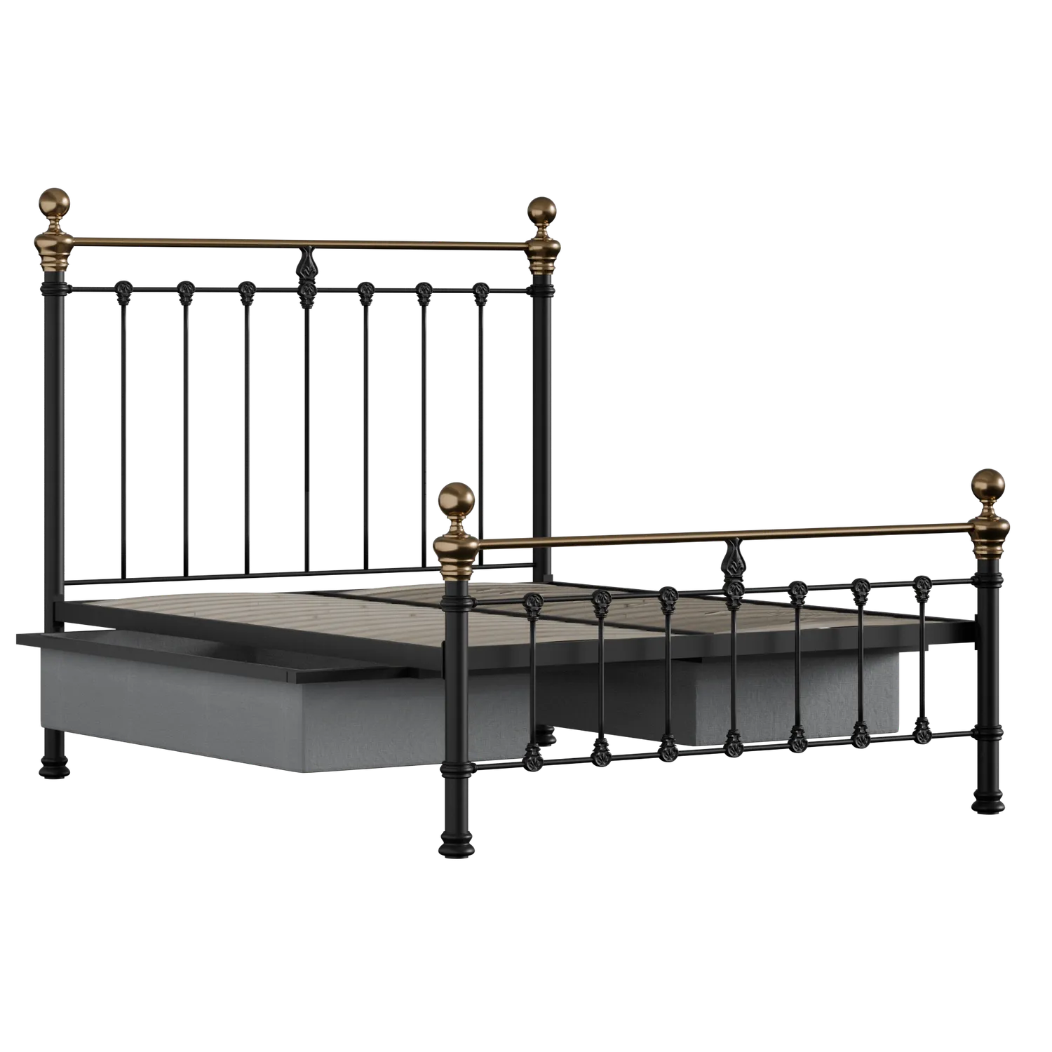 Hamilton Low Footend iron/metal bed in black with drawers