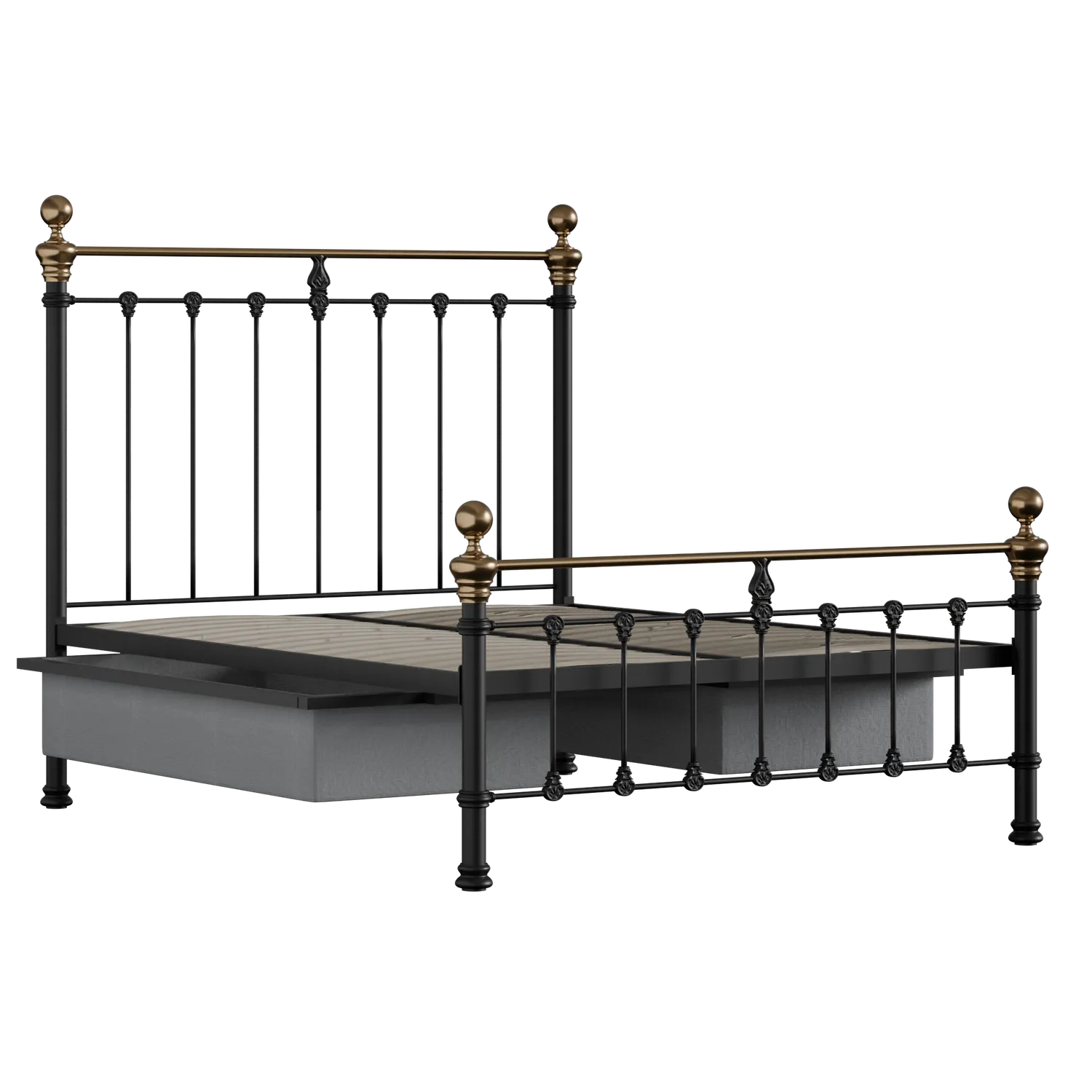 Hamilton Low Footend ijzeren bed in zwart met lades