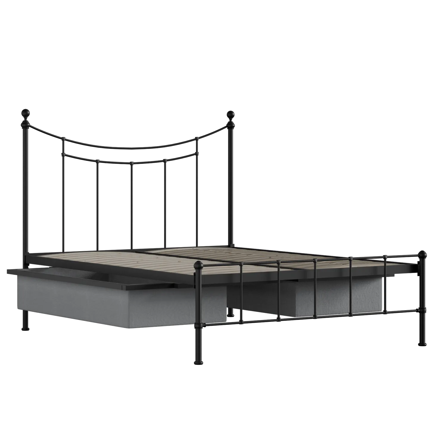 Isabelle iron/metal bed in black with drawers