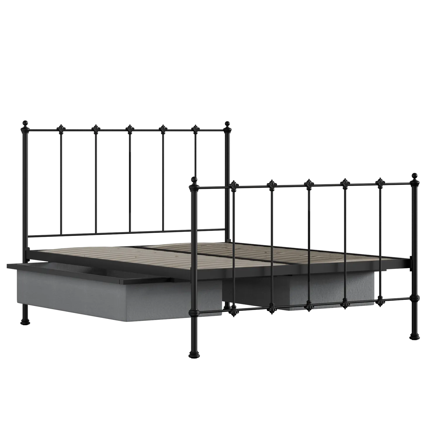 Paris iron/metal bed in black with drawers
