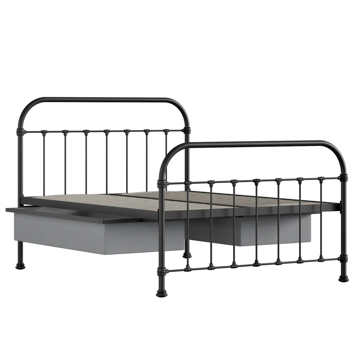 Timolin iron/metal bed in black with drawers