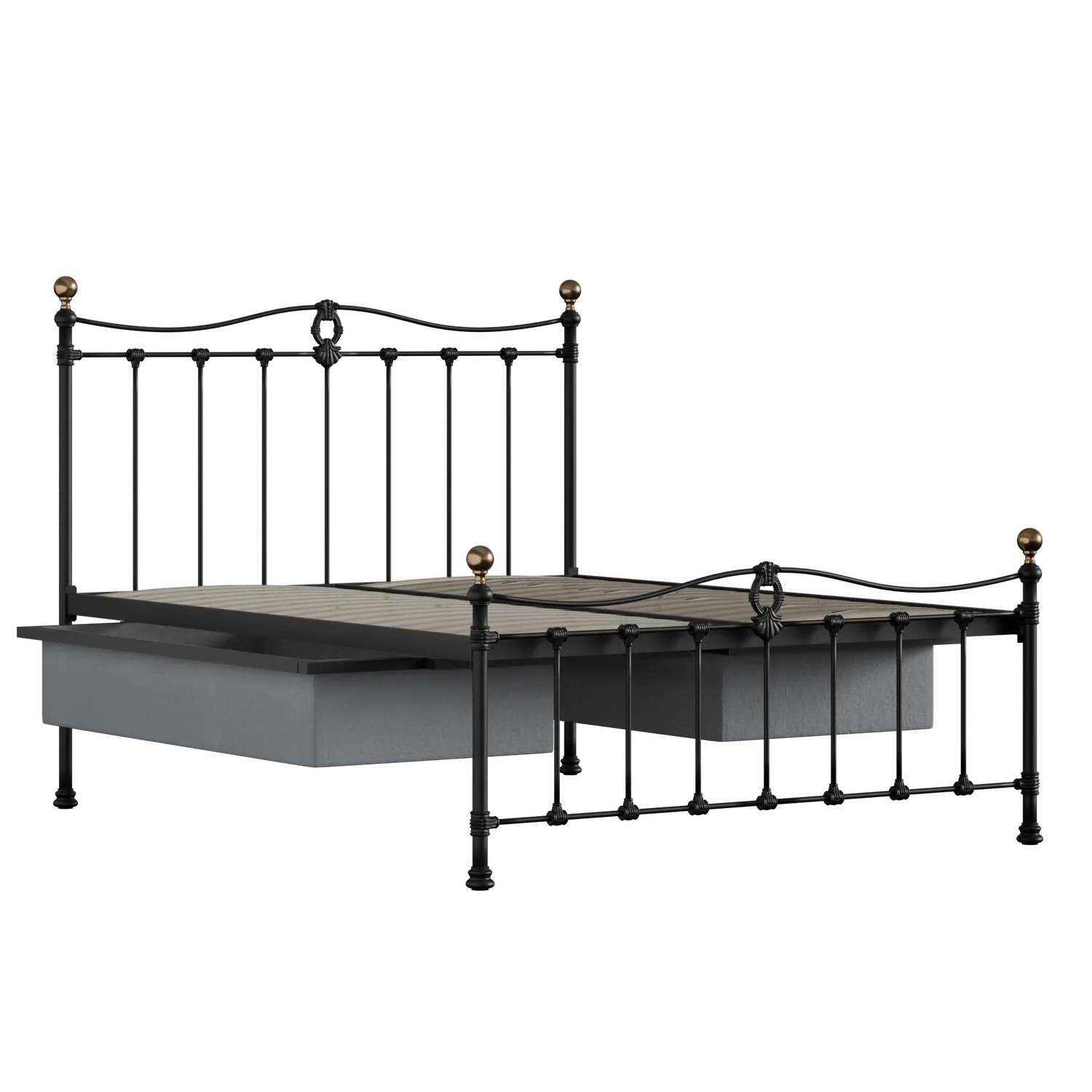 Tulsk Low Footend iron/metal bed in black with drawers