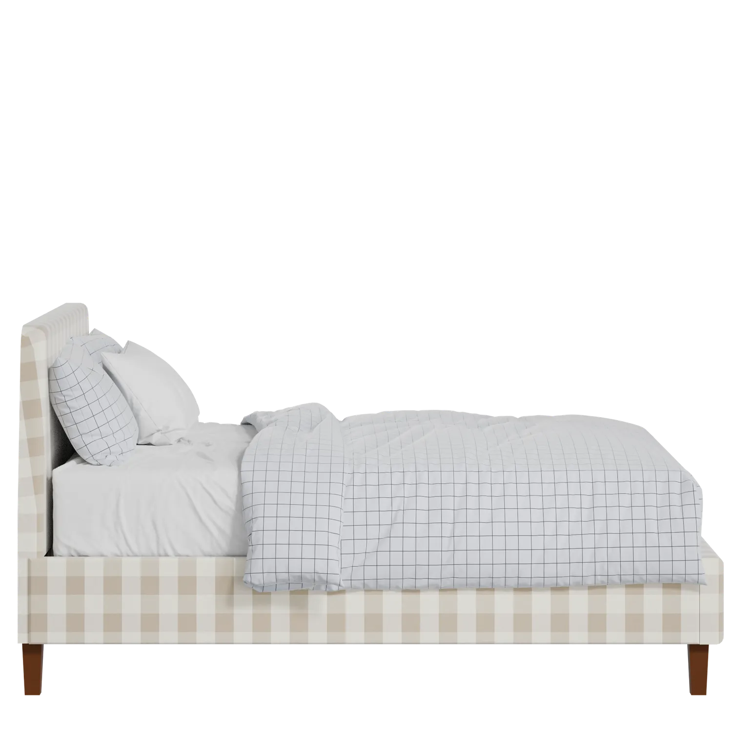 Hanwell Slim upholstered bed in Romo Kemble Putty fabric with Juno mattress