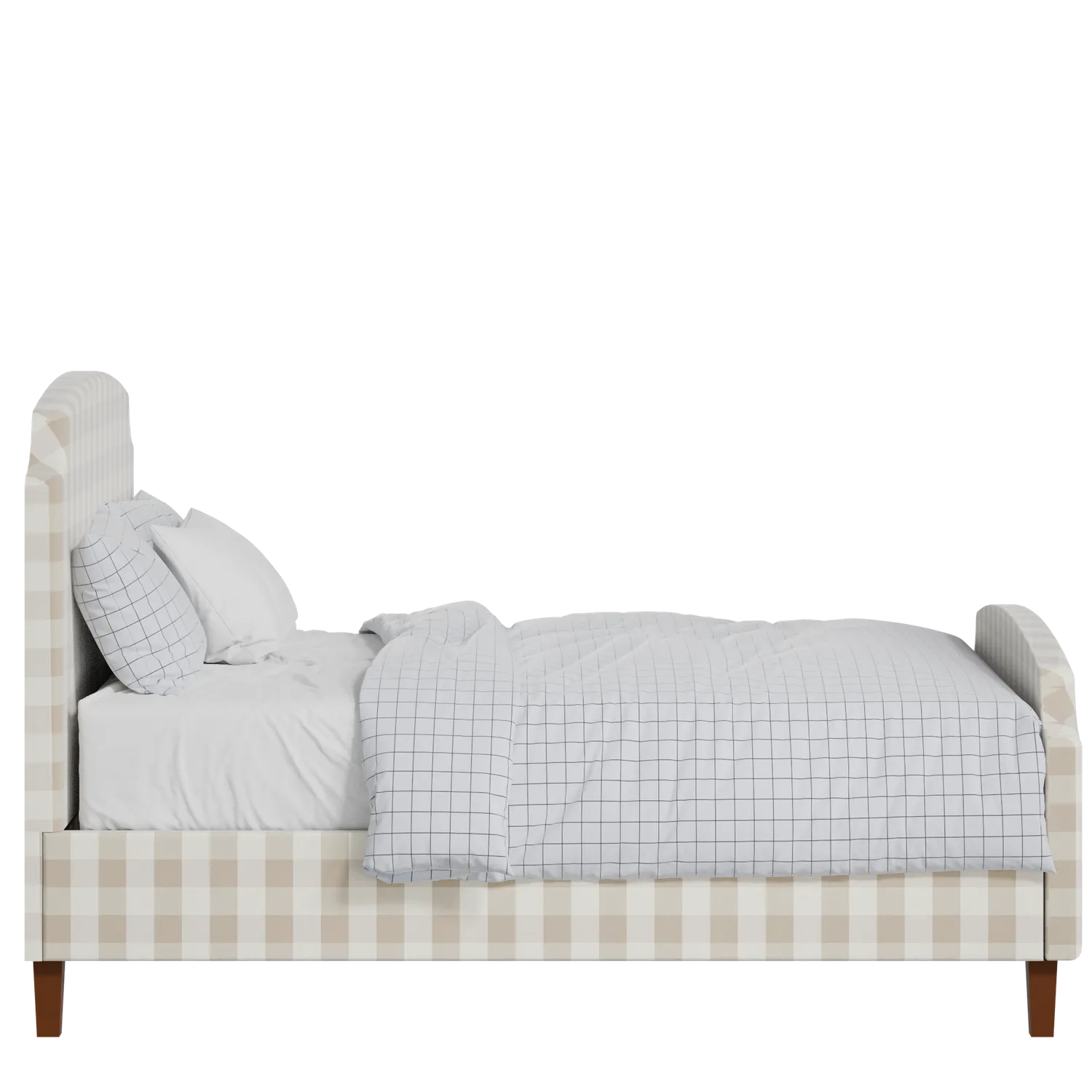 Poole upholstered bed in Romo Kemble Putty fabric with Juno mattress