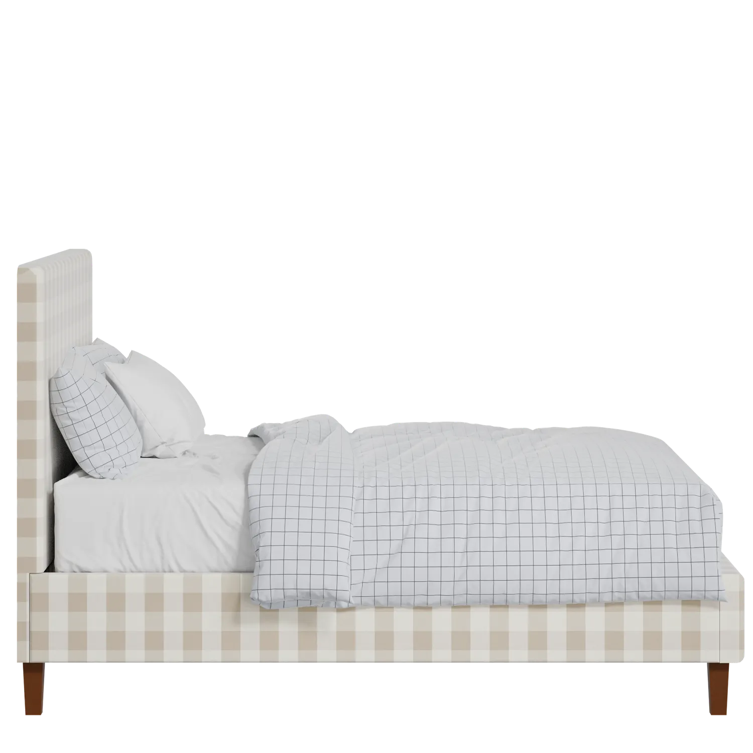 Porto Slim upholstered bed in Romo Kemble Putty fabric with Juno mattress