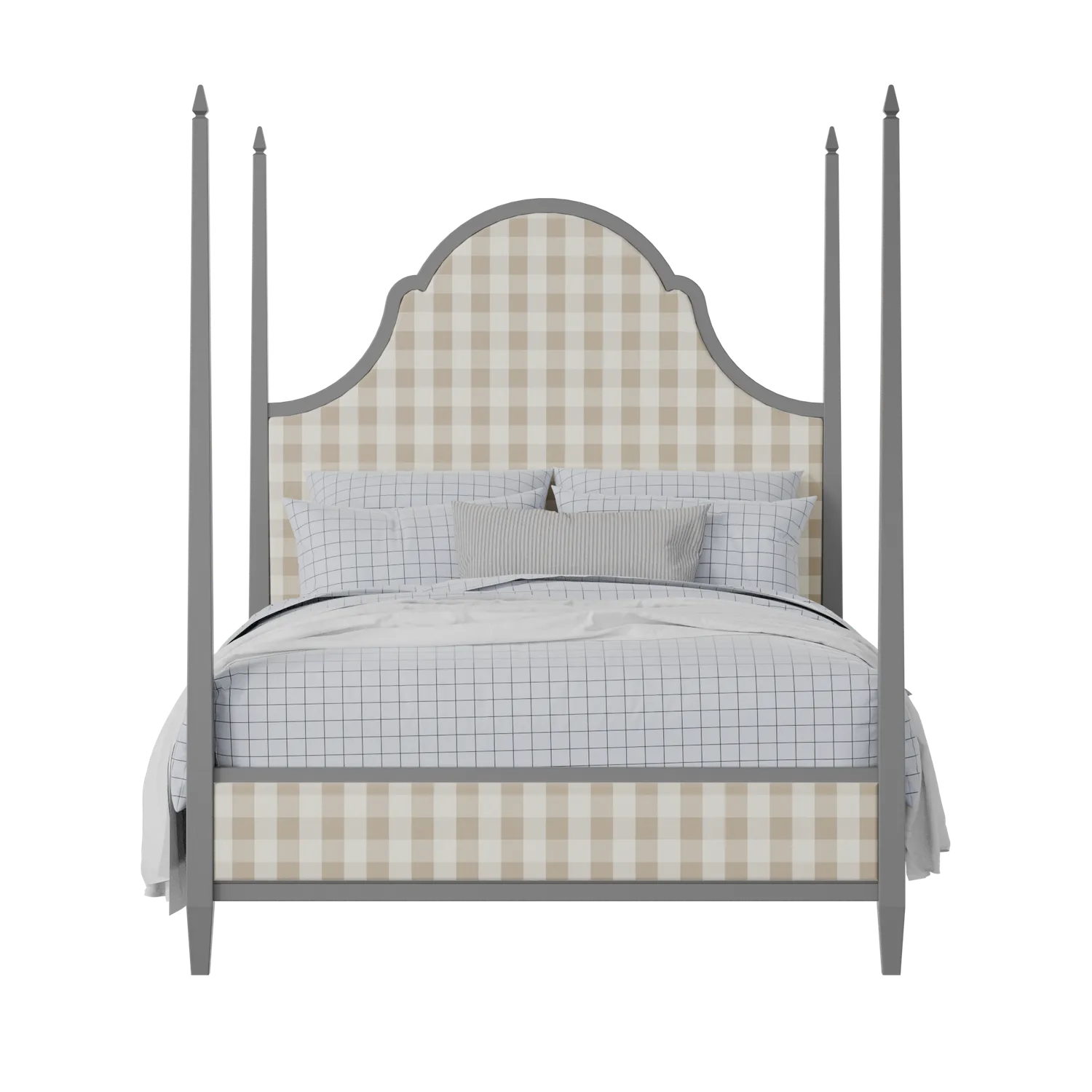 Beckett Upholstered wood upholstered upholstered bed in grey with Romo Kemble Putty fabric