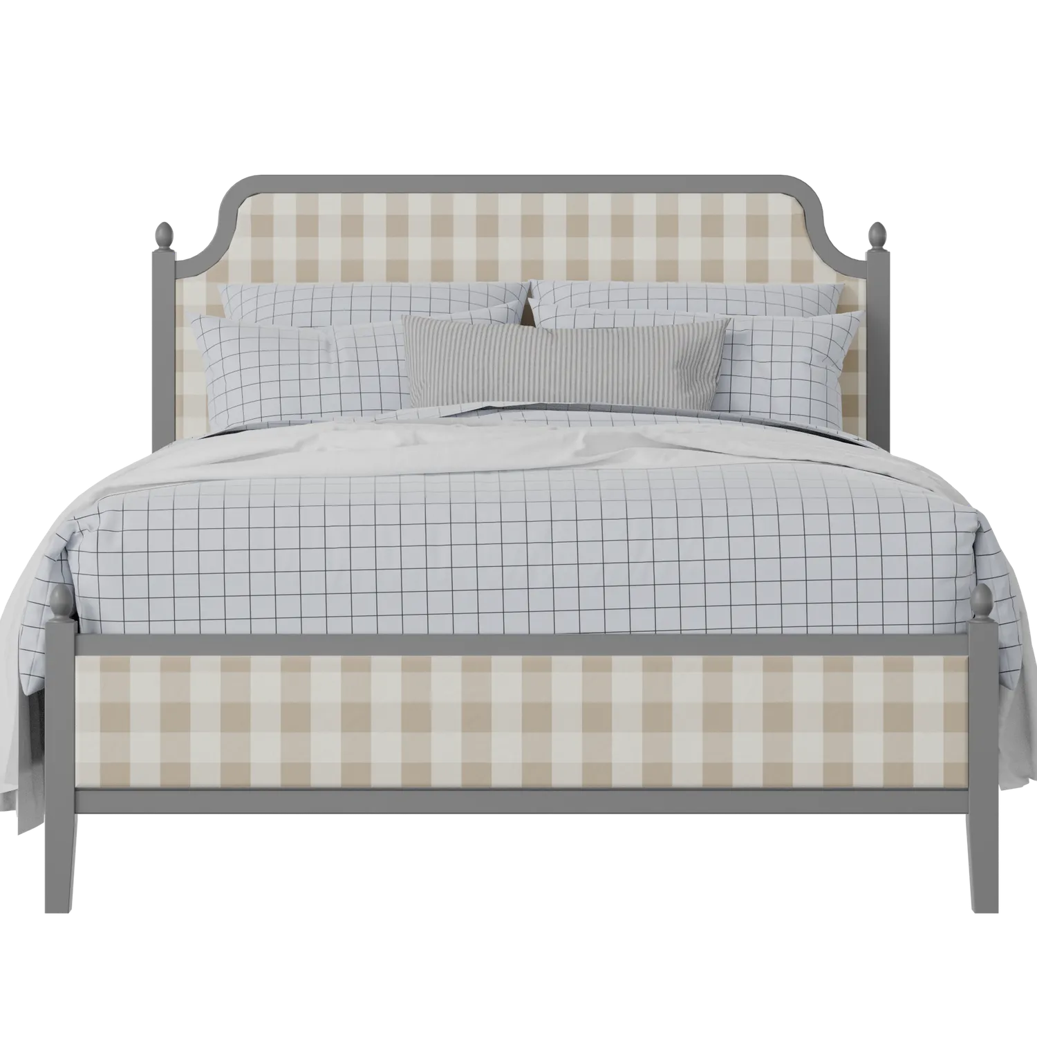 Bronte Slim Upholstered wood upholstered upholstered bed in grey with Romo Kemble Putty fabric