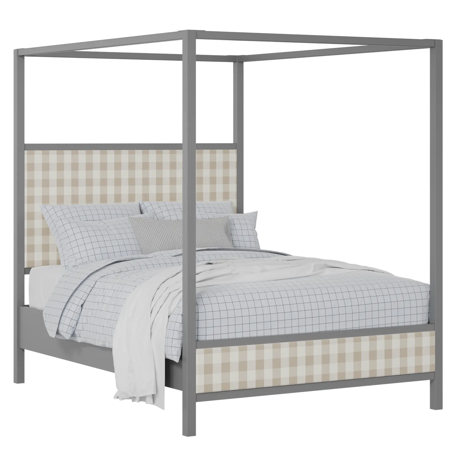 Byron Slim Upholstered wood upholstered bed in grey with Romo Kemble Putty fabric