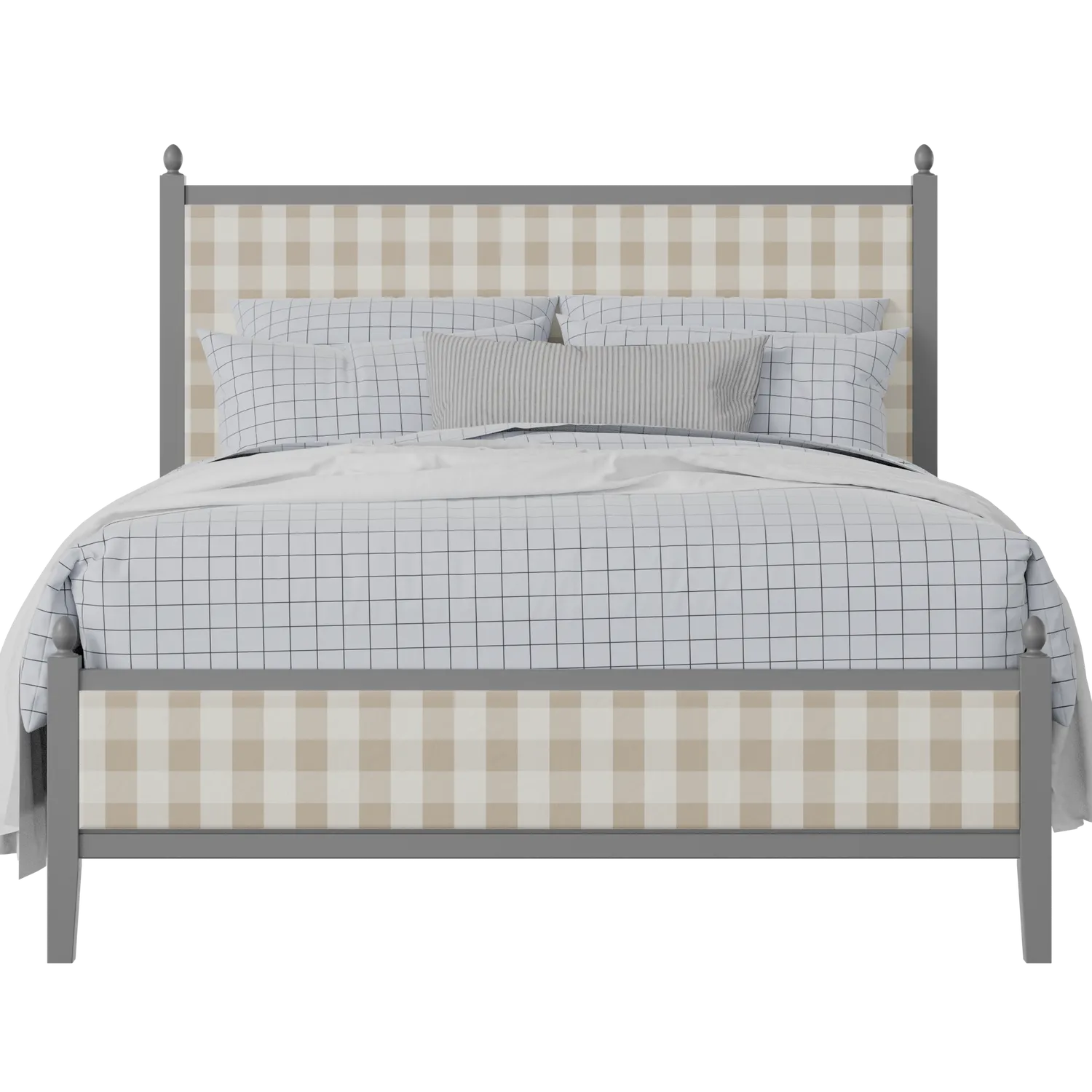 Marbella Slim Upholstered wood upholstered upholstered bed in grey with Romo Kemble Putty fabric