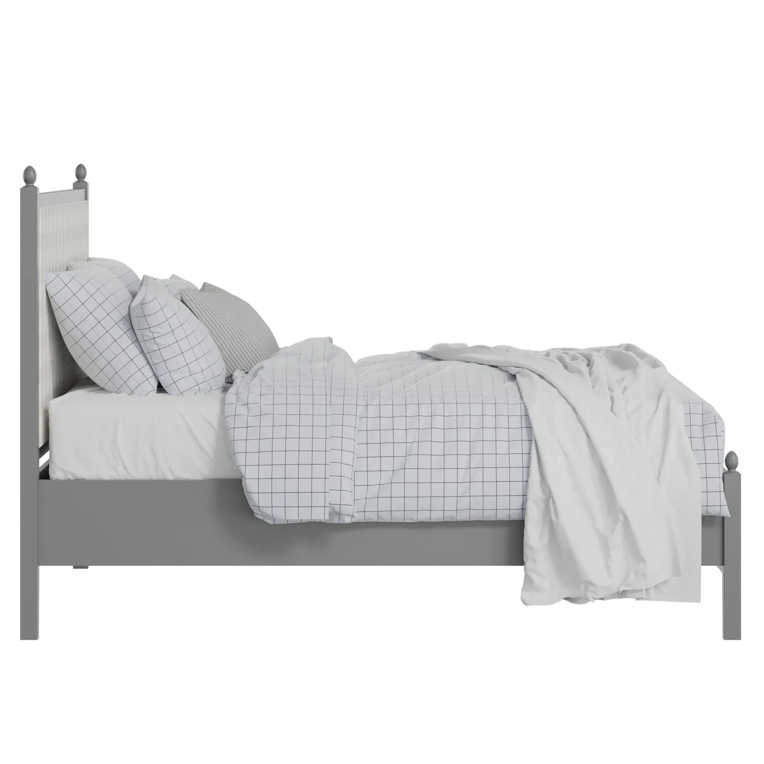 Marbella Slim Upholstered wood upholstered bed in grey with Romo Kemble Putty fabric