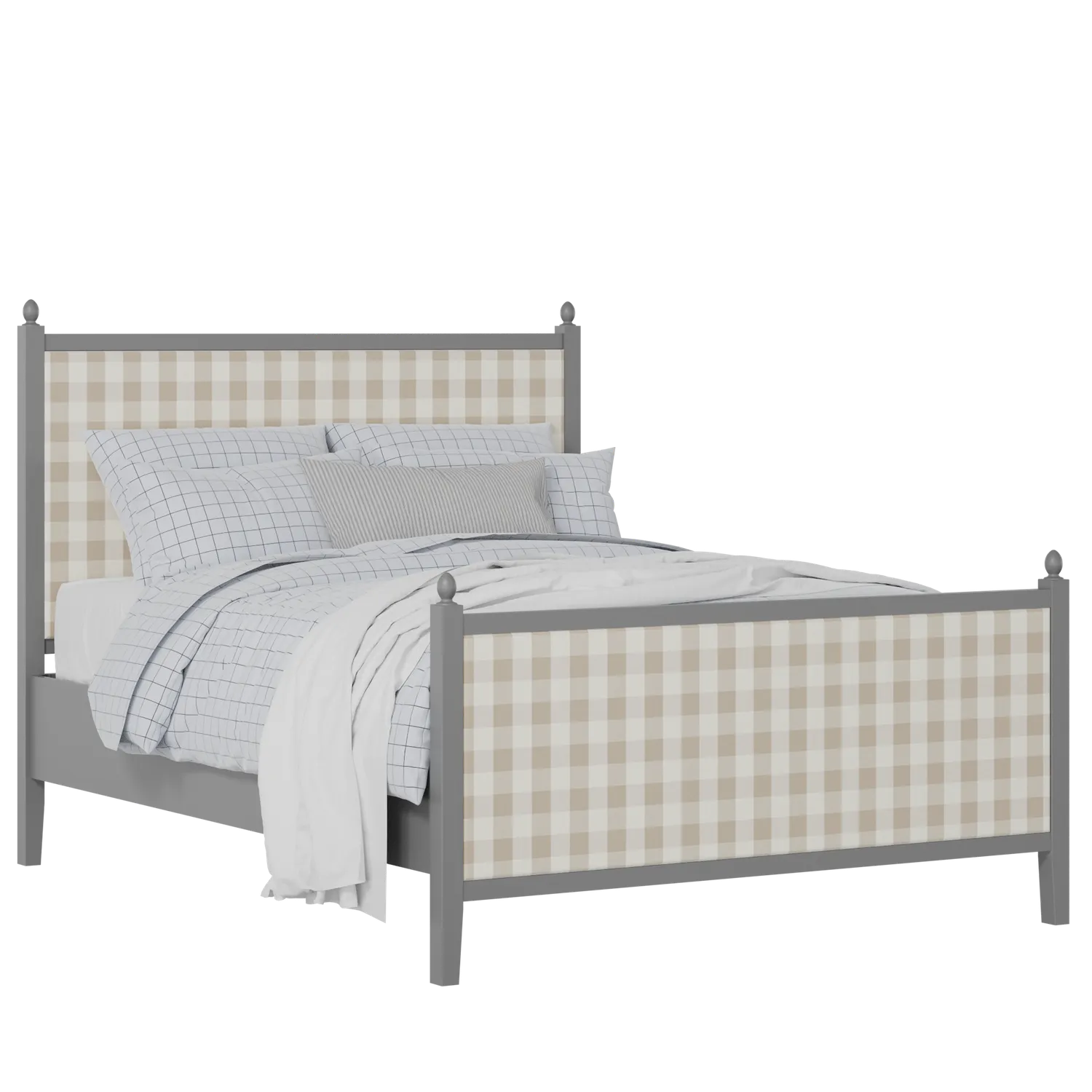 Marbella Upholstered wood upholstered bed in grey with Romo Kemble Putty fabric