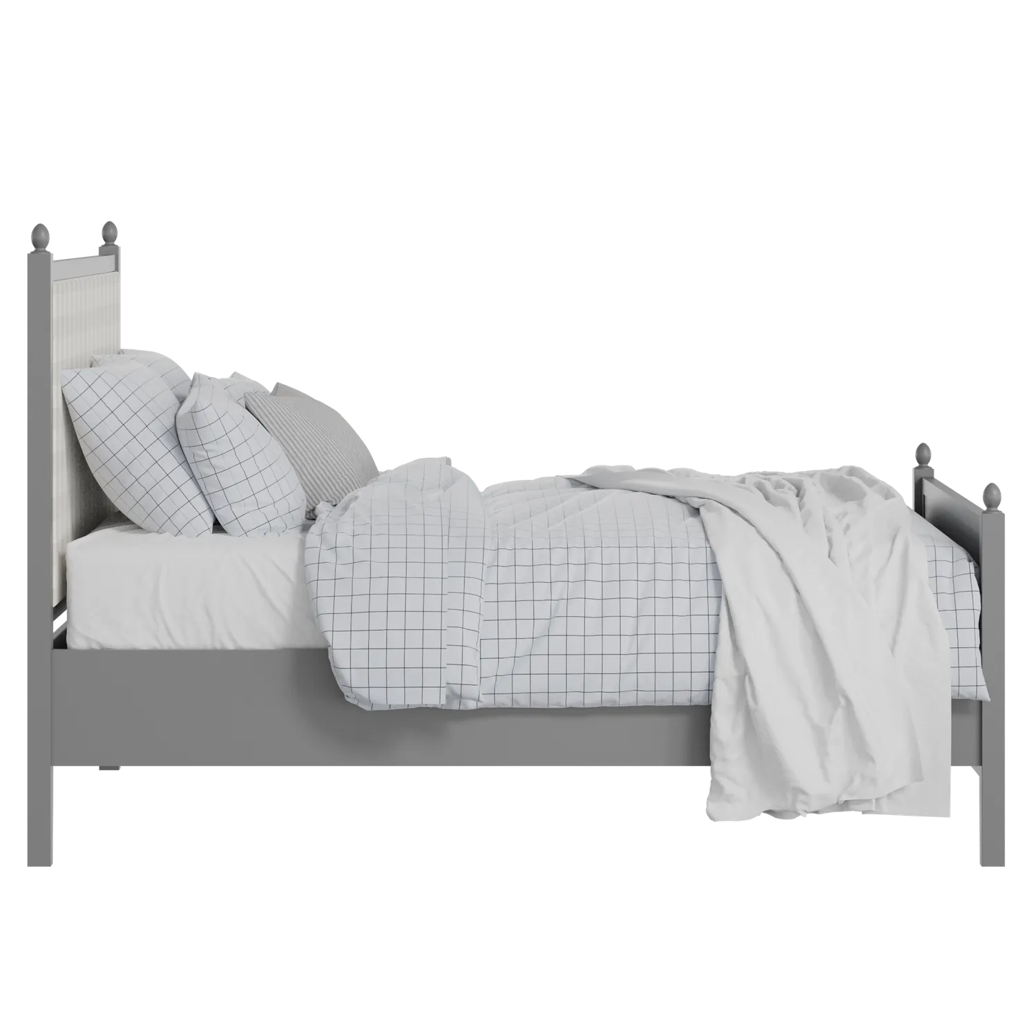 Marbella Upholstered wood upholstered bed in grey with Romo Kemble Putty fabric