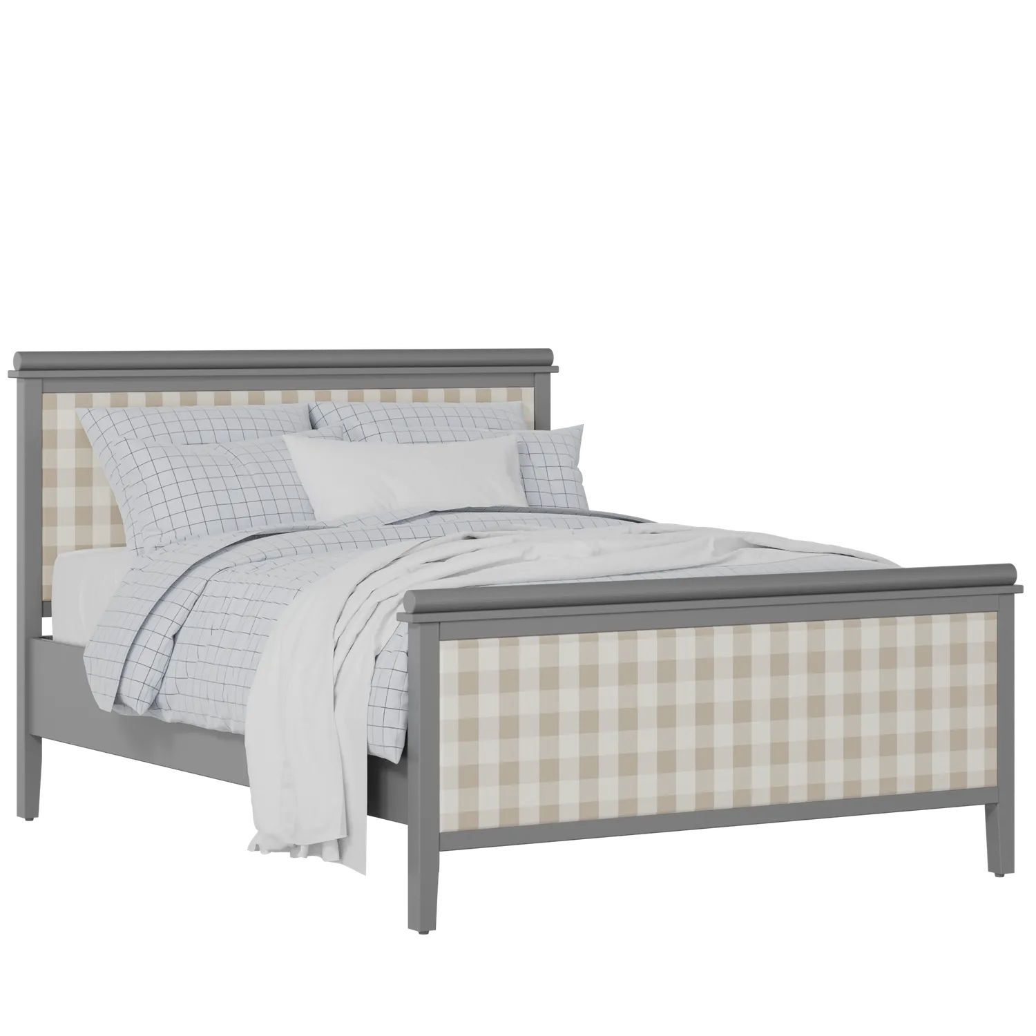 Nocturne Upholstered wood upholstered bed in grey with Romo Kemble Putty fabric
