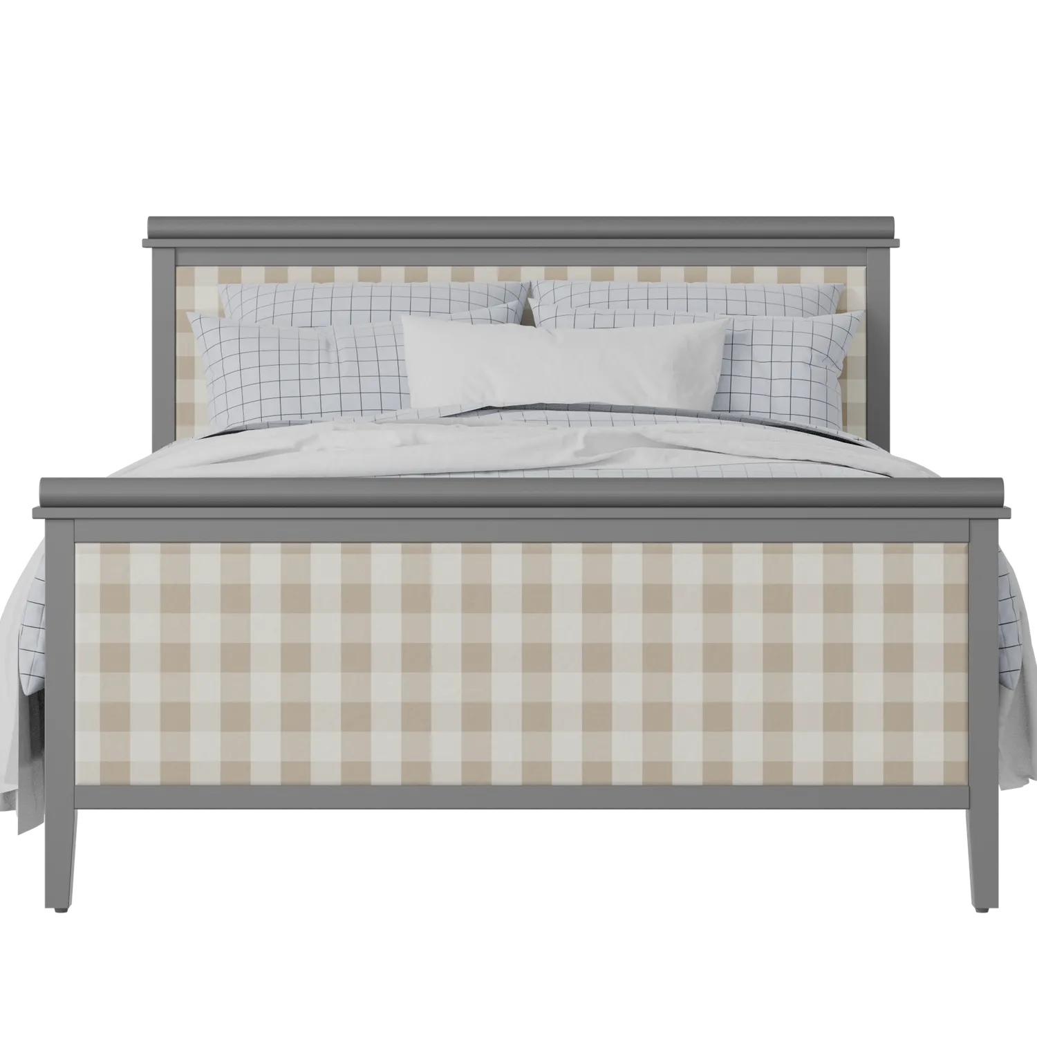 Nocturne Upholstered wood upholstered upholstered bed in grey with Romo Kemble Putty fabric