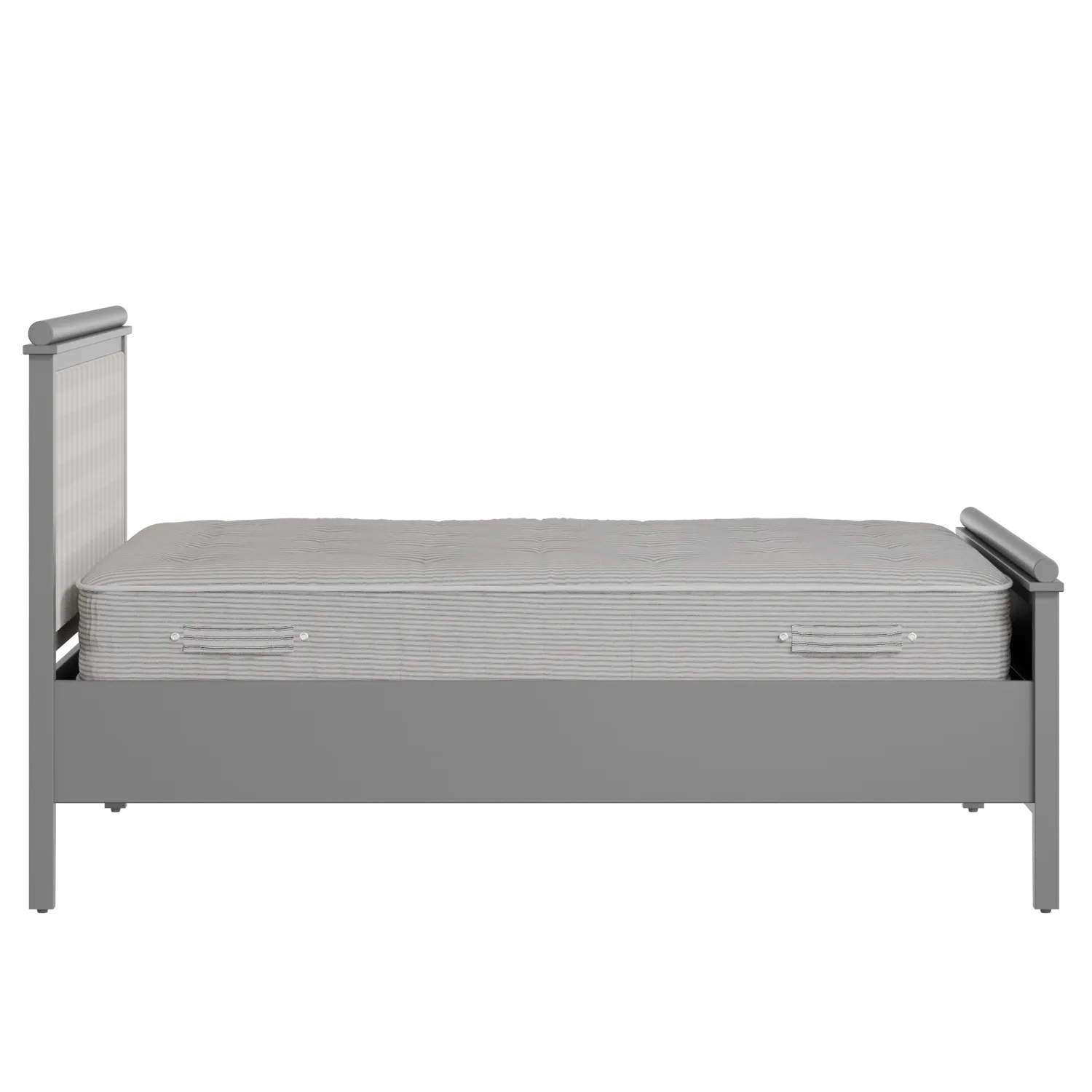 Nocturne Upholstered wood upholstered bed in grey with Romo Kemble Putty fabric