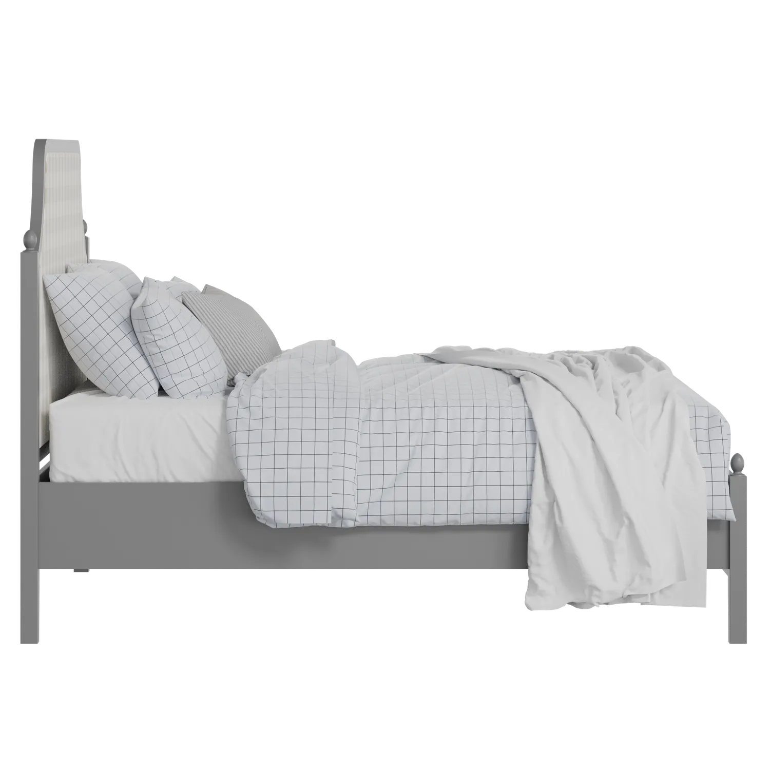 Ruskin Slim Upholstered wood upholstered bed in grey with Romo Kemble Putty fabric
