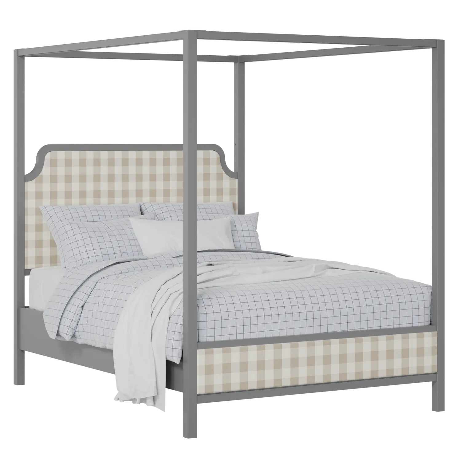 Tate Slim Upholstered wood upholstered bed in grey with Romo Kemble Putty fabric