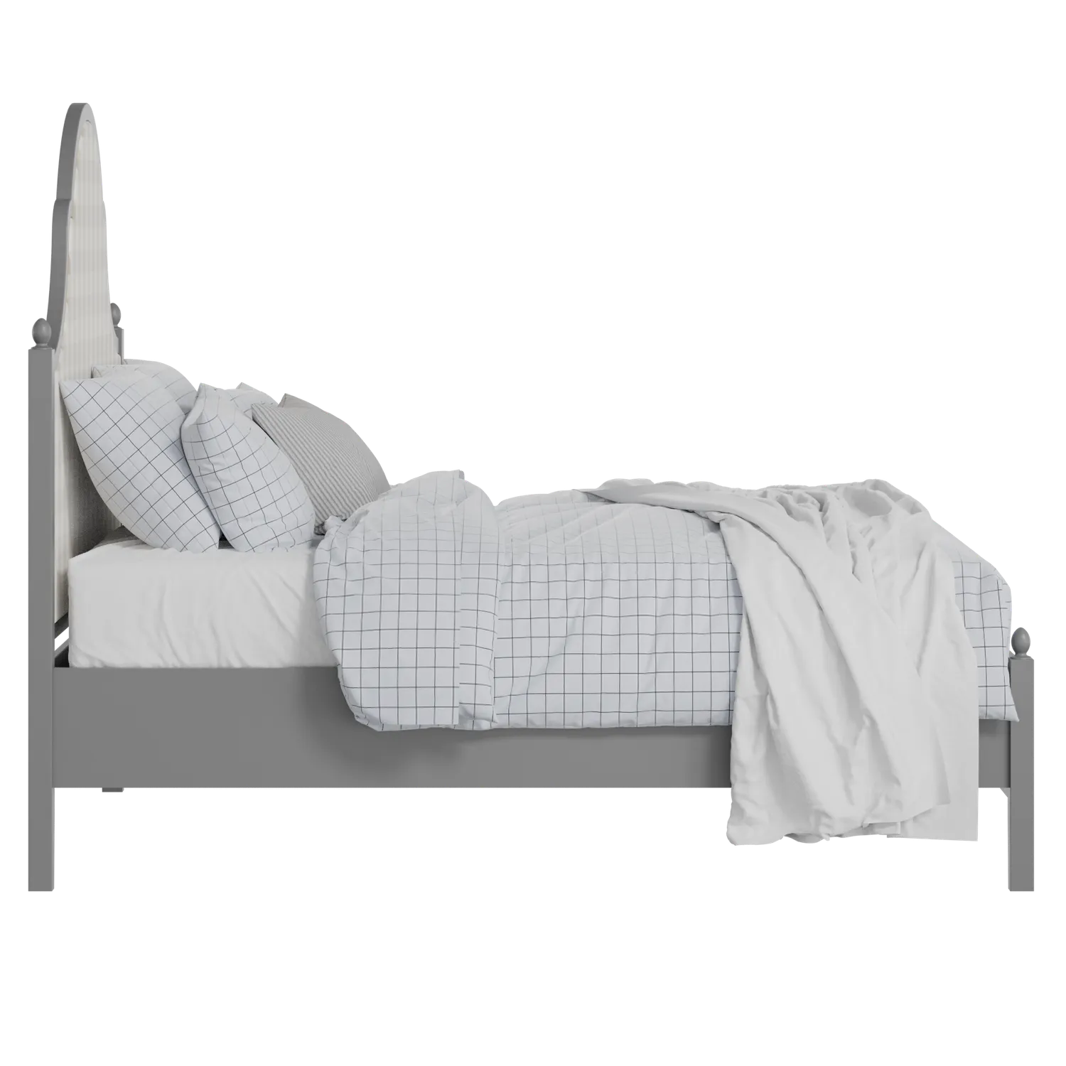 Tennyson Upholstered wood upholstered bed in grey with Romo Kemble Putty fabric
