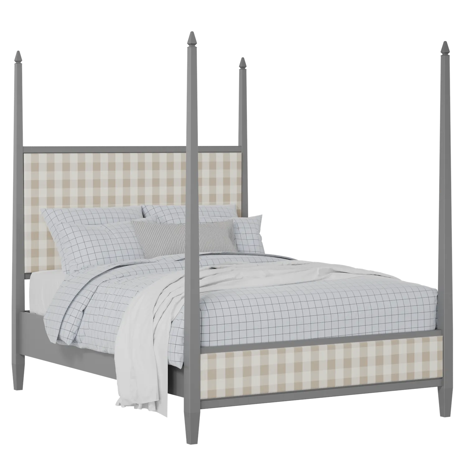 Warton Upholstered wood upholstered bed in grey with Romo Kemble Putty fabric
