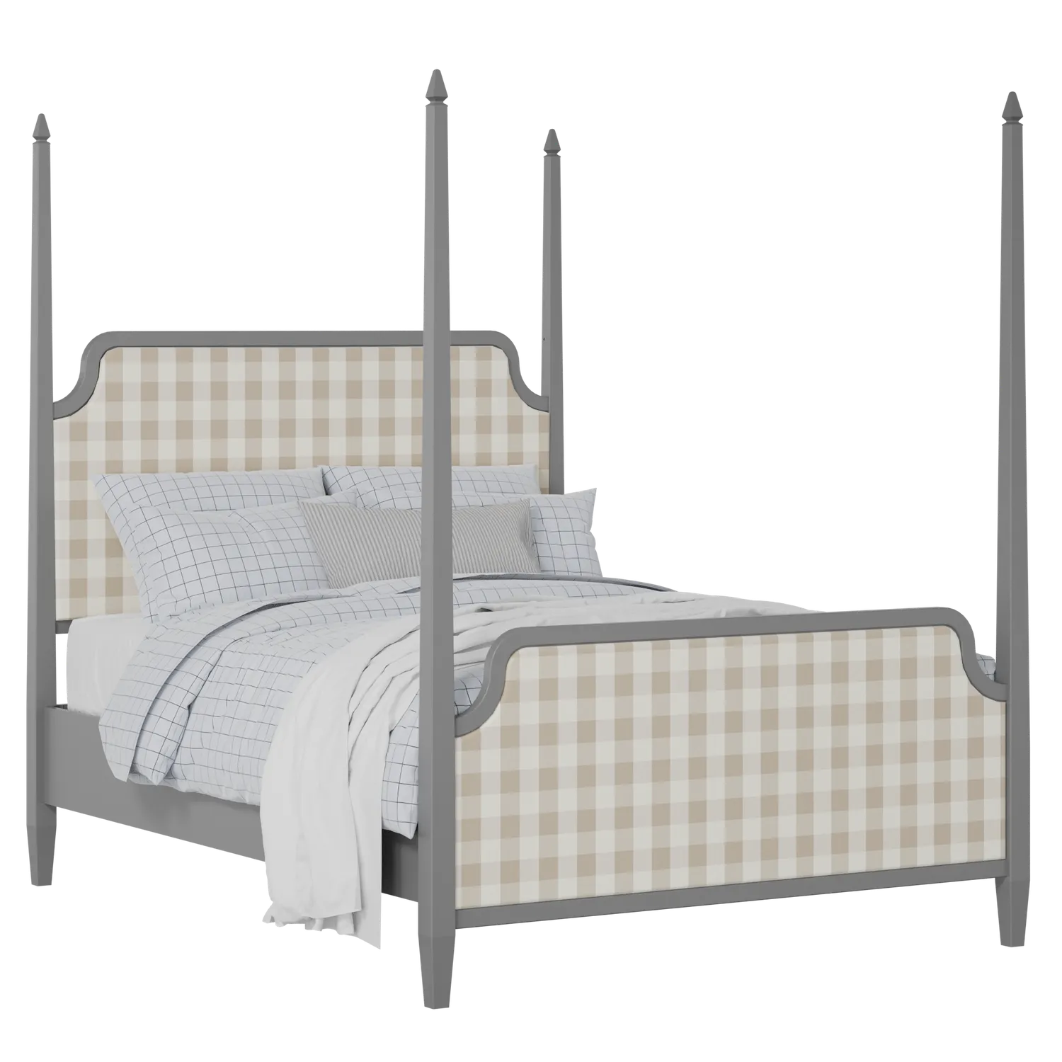 Wilde Upholstered wood upholstered bed in grey with Romo Kemble Putty fabric