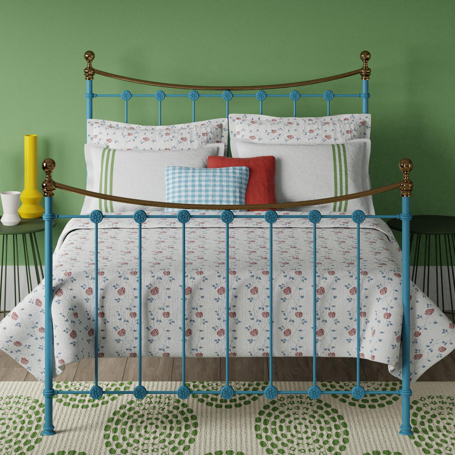 Carrick iron bed - Light blue in a green bedroom