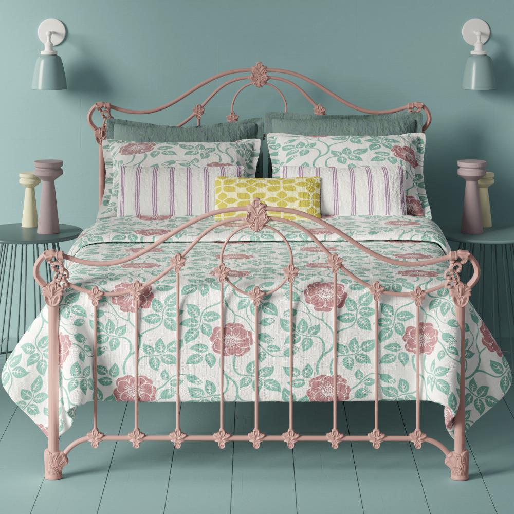 Alva iron bed frame - Teal and peach bedroom