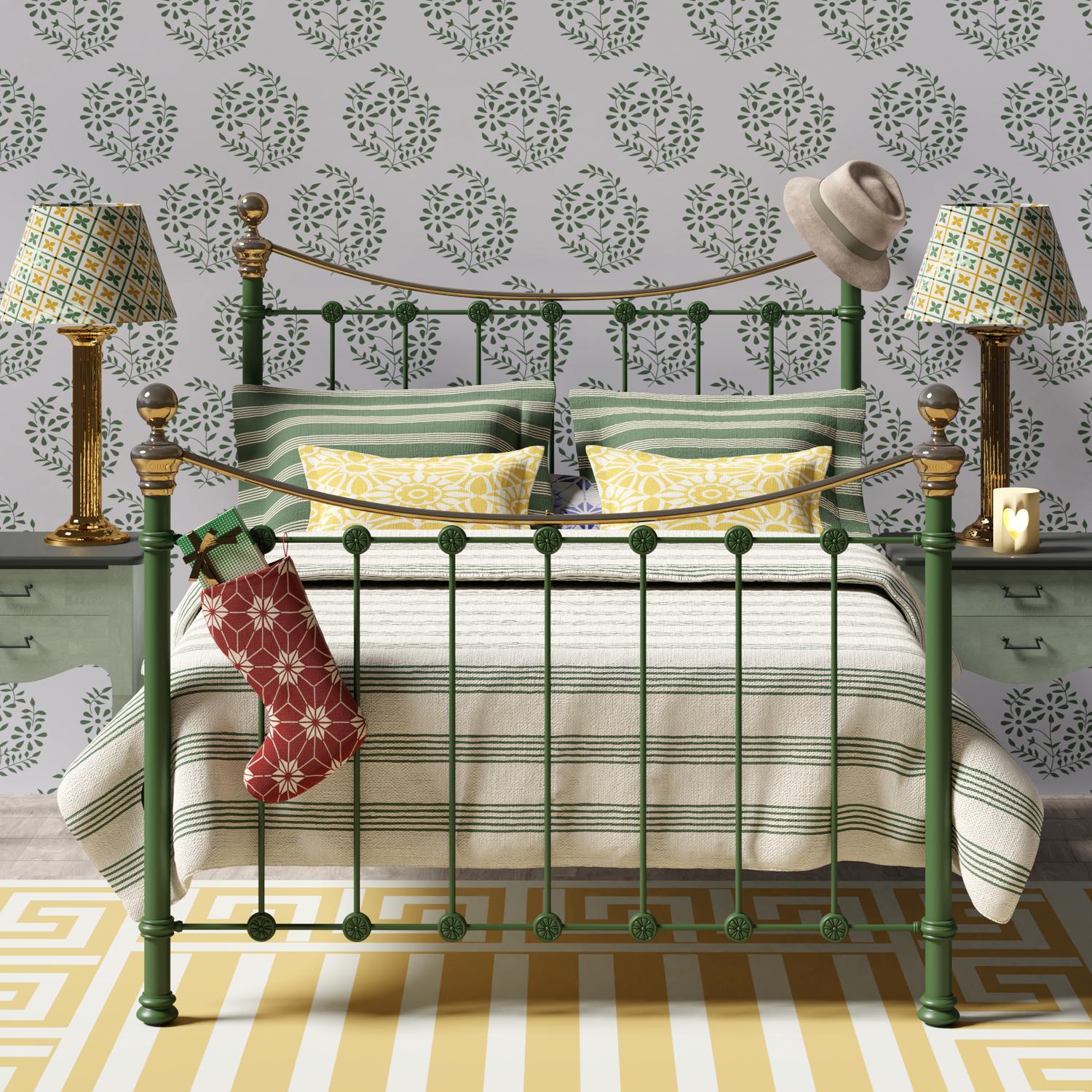 Selkirk iron bed - Image Green and gold bedroom
