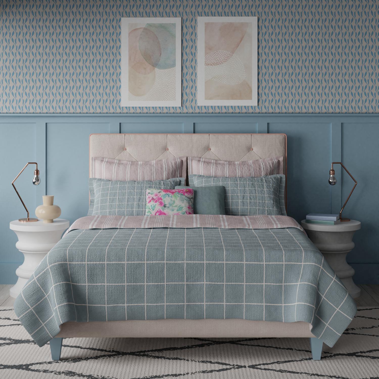 Yushan upholstered bed - Image baby blue
