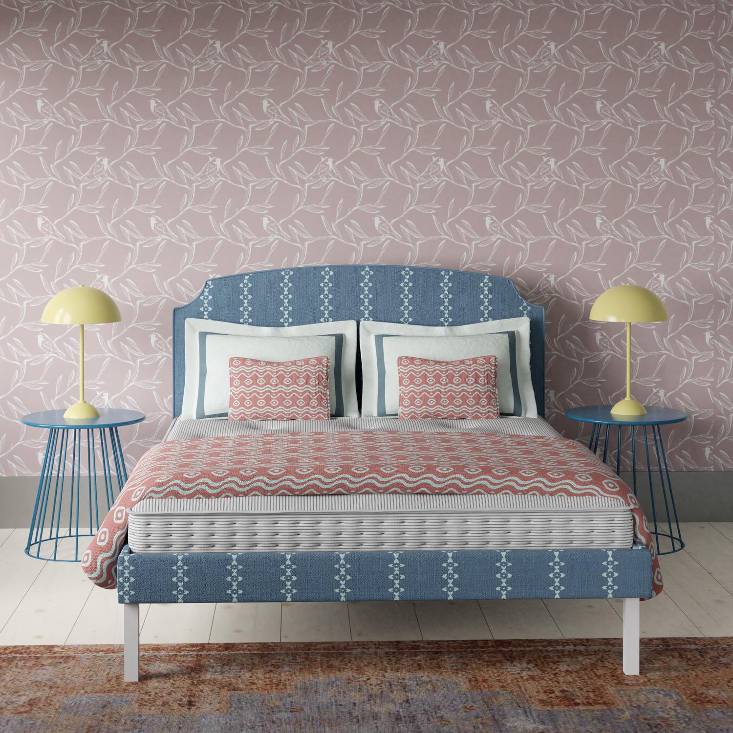 Yoshida upholstered bed - Image blue and pink bedroom