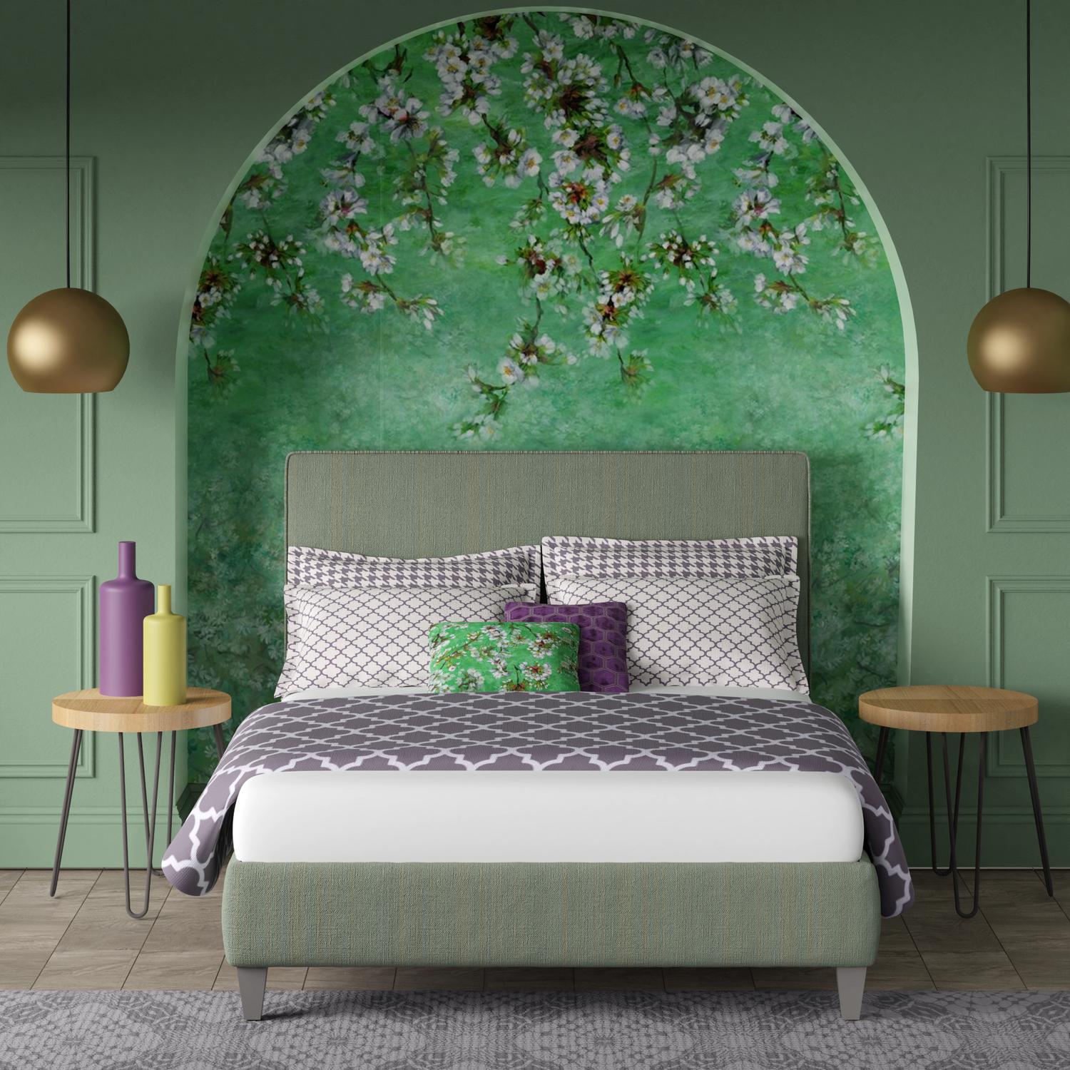 Yushan upholstered bed - Image Green