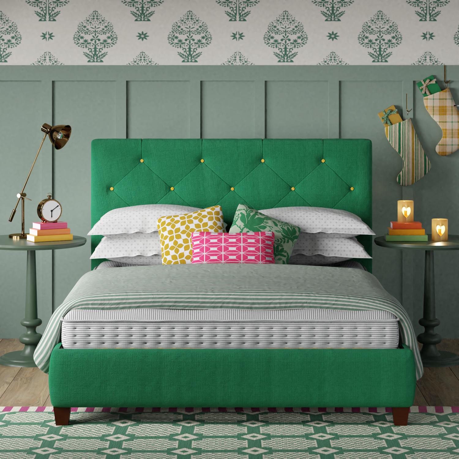 Yushan upholstered bed - Image Green Gold