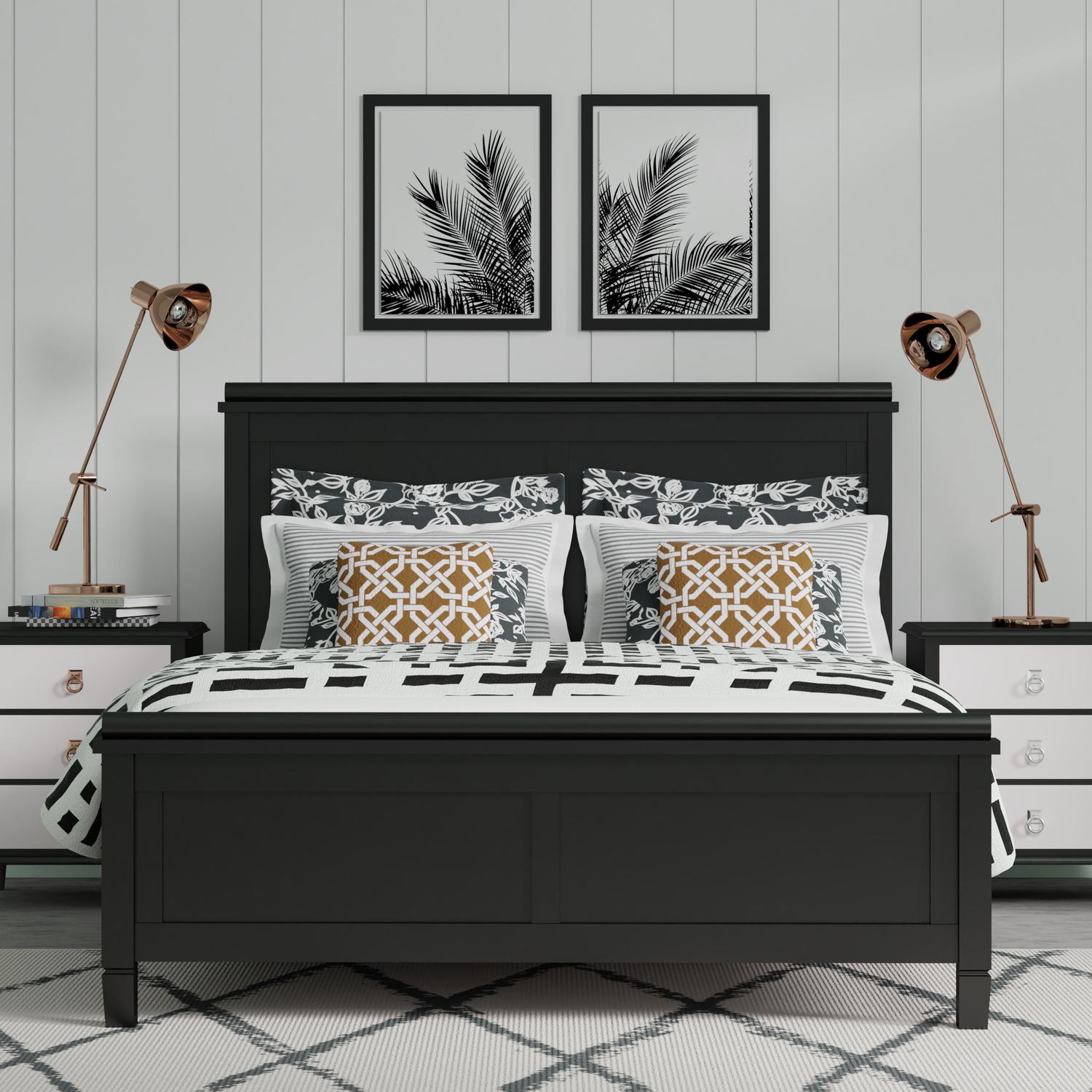 Nocturne wooden bed - Image black and white bedroom