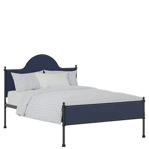 Albert Slim iron/metal upholstered bed in black with blue fabric - Thumbnail
