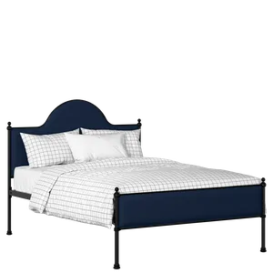 Albert Slim iron/metal upholstered bed in black with blue fabric - Thumbnail