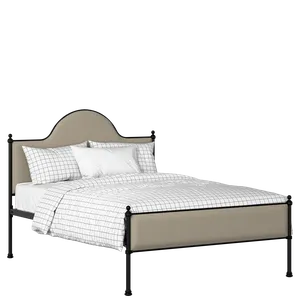 Albert Slim iron/metal upholstered bed in black with oatmeal fabric - Thumbnail