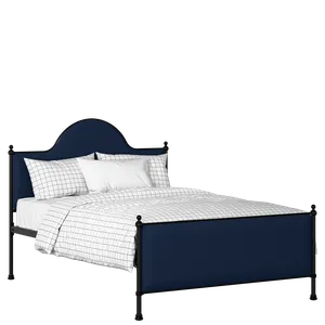 Albert iron/metal upholstered bed in black with blue fabric - Thumbnail