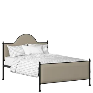 Albert iron/metal upholstered bed in black with oatmeal fabric - Thumbnail