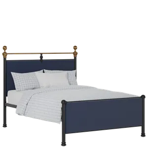 Bastille iron/metal upholstered bed in black with blue fabric - Thumbnail