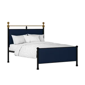 Bastille iron/metal upholstered bed in black with blue fabric - Thumbnail