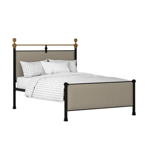 Bastille iron/metal upholstered bed in black with oatmeal fabric - Thumbnail