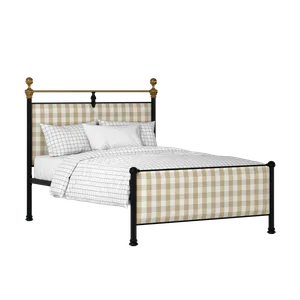 Bastille iron/metal upholstered bed in black with Romo Kemble Putty fabric - Thumbnail