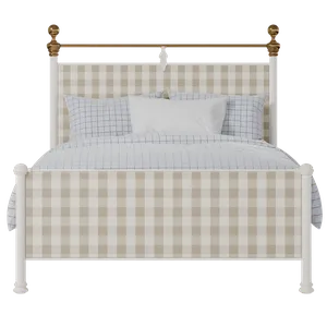 Bastille iron/metal upholstered bed in ivory with grey fabric - Thumbnail