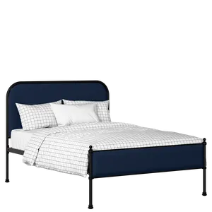 Bray Slim iron/metal upholstered bed in black with blue fabric - Thumbnail