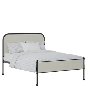 Bray Slim iron/metal upholstered bed in black with oatmeal fabric - Thumbnail