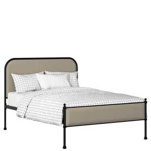 Bray Slim iron/metal upholstered bed in black with oatmeal fabric - Thumbnail