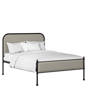 Bray Slim iron/metal upholstered bed in black with silver fabric - Thumbnail