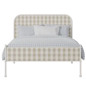 Bray Slim iron/metal upholstered bed in ivory with grey fabric - Thumbnail