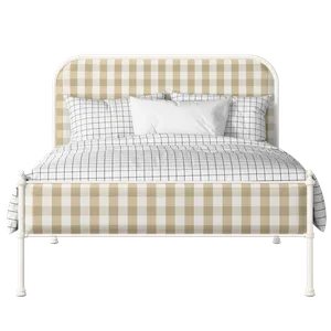 Bray Slim iron/metal upholstered bed in ivory with grey fabric - Thumbnail